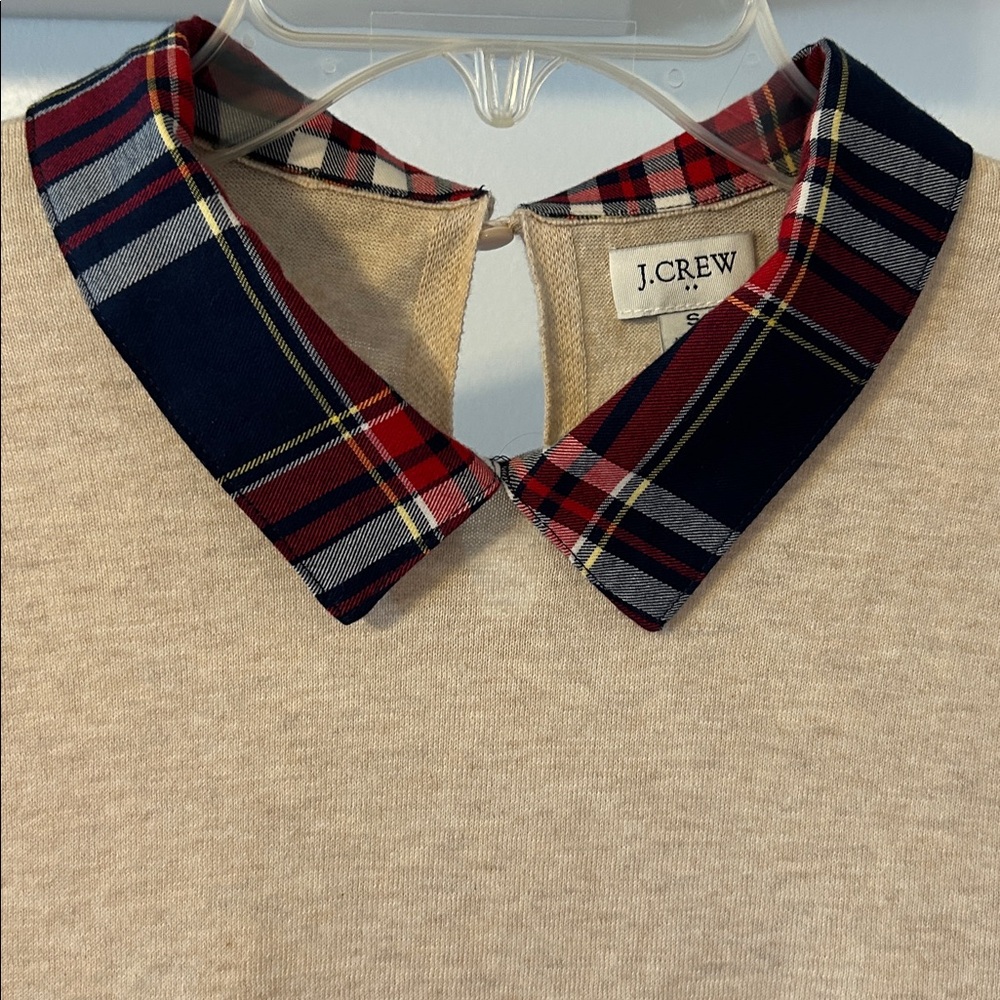 J. Crew Beige Sweater with Plaid Collar